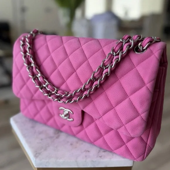 CHANEL Classic Double Flap Bag – Pink Mat Leather, Silver Hardware - Picture 1 of 8